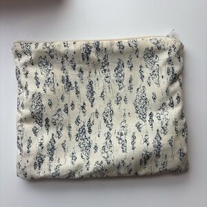 Cream and Navy Printed Canvas Pouch